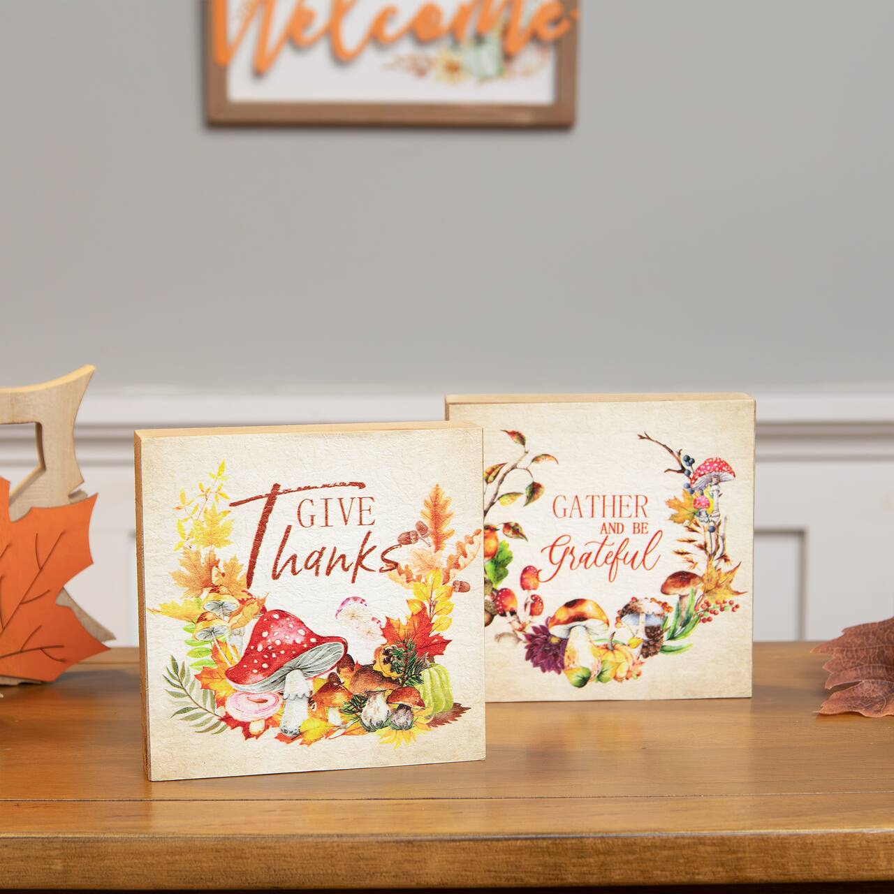 Give Thanks and Be Grateful Fall Harvest Signs - 4.75" - Set of 2